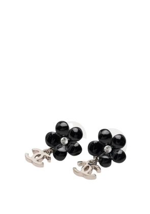 CHANEL Pre-Owned 2005 Silver Plated Resin Rhinestone Flower CC Drop Earrings costume earrings - Black