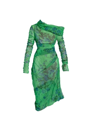 ERDEM floral-print one-shoulder dress - Green