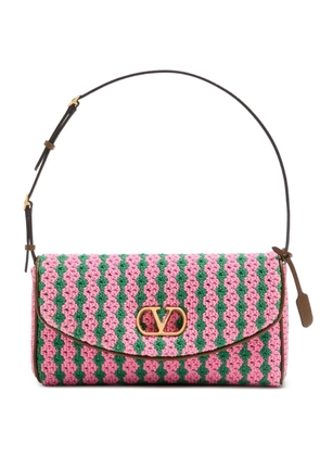 Valentino Garavani DeVain small shoulder bag in crochet fabric - Pink