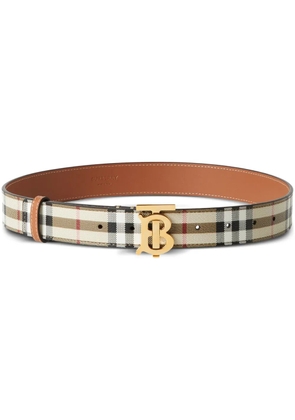 Burberry Check and Leather TB Belt - Brown