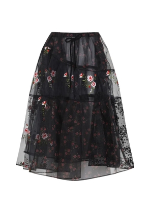 Simone Rocha floral embroidered mid skirt - Black