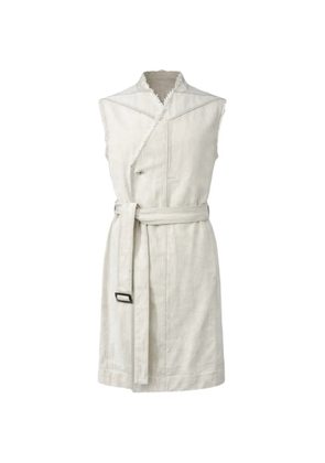 Rick Owens Temple belted fringed sleeveless coat - Neutrals