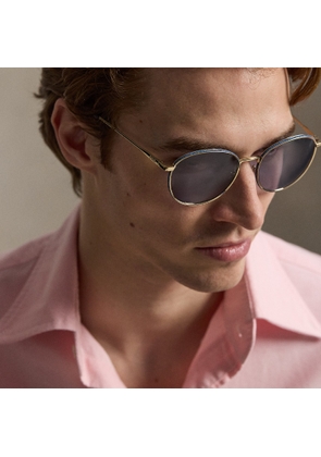 Denim-Effect Round Metal Sunglasses