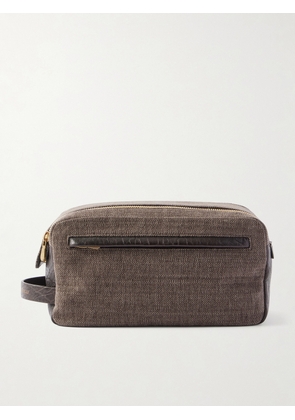 Brunello Cucinelli - Leather-Trimmed Cotton Wash Bag - Men - Brown