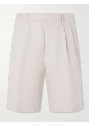 Brunello Cucinelli - Wide-Leg Pleated Linen and Cotton-Blend Shorts - Men - Neutrals - IT 44