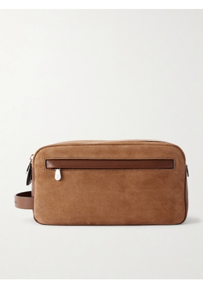 Brunello Cucinelli - Leather-Trimmed Suede Wash Bag - Men - Brown