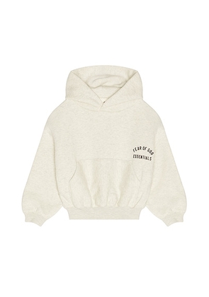 Fear of God ESSENTIALS Kids Classic Hoodie in Oatmeal Heather & Light Heather - Grey. Size 2/3 (also in 4/5, 6/7).