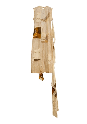 Orange Culture Letter Sheer Patchwork Mesh and Silk Midi Dress - Moda Operandi