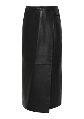 St. Agni Wrap-Front Leather Midi Skirt - Moda Operandi