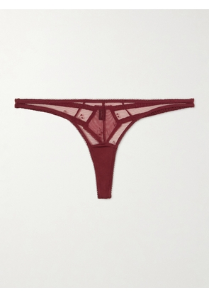 Kiki de Montparnasse - Cerise Embroidered Mesh Thong - x small,small,medium,large