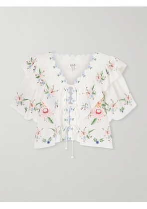 Sea - Serafina Ruffled Embroidered Blouse - Neutrals - xx small,x small,small,medium,large,x large