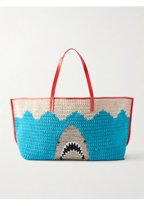 STAUD - Christos Large Leather-trimmed Sequin-embellished Crocheted Tote - Blue - One size