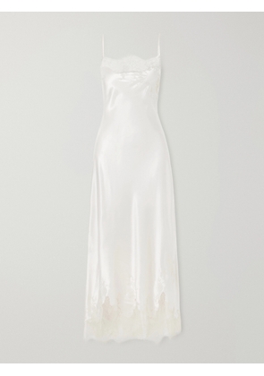 Carine Gilson - Lace-trimmed Silk-satin Midi Dress - Neutrals - x small,small,medium,large