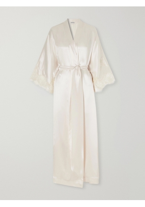 Carine Gilson - Belted Lace-trimmed Silk-satin Robe - Neutrals - x small,small,medium,large