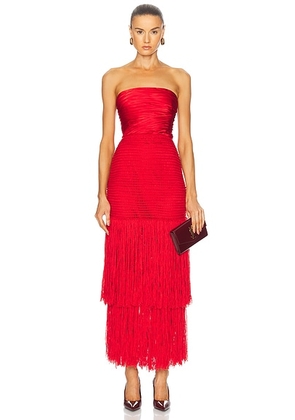 Alejandra Alonso Rojas Draped Bustier Dress With Crochet in Red - Red. Size 0 (also in ).