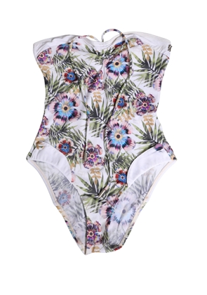 John Galliano White Floral Print Strapless One-Piece Swimsuit Swimwear - 34