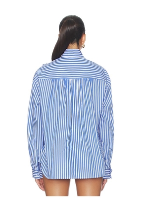 AKNVAS Flor Poplin Deep Blue Stripe Shirt With One Rose in Blue. Size XS. Also in S, M, L, XL.