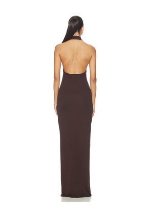 Enza Costa Silk Rib U-neck Halter Fluid Maxi Dress in Chocolate. Size XS. Also in S, L, XL.