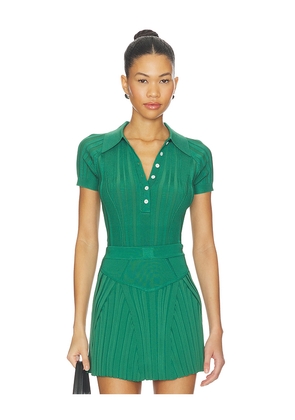 fleur du mal Rib Polo Bodysuit in Green. Size XS. Also in S, M, L.