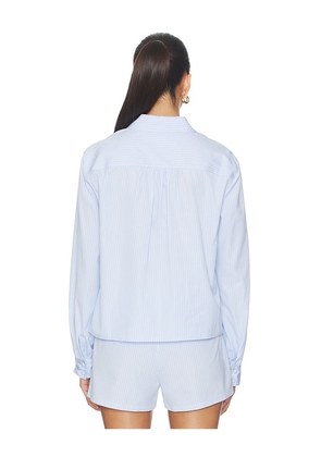 FRAME The Striped Long Sleeve Popover Top in Baby Blue. Size XS. Also in S, M.