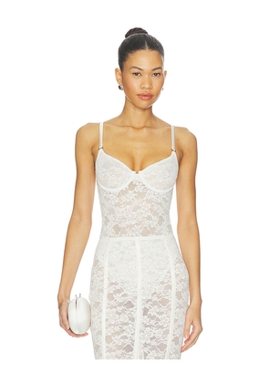 fleur du mal Le Stretch Lace Bodysuit in Ivory. Size XS. Also in S, M, L.