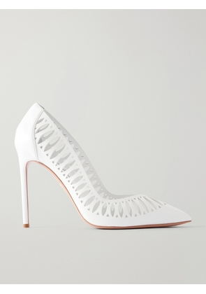 Aquazzura - Gisele 105 Laser-cut Leather Pumps - White - IT36,IT36.5,IT37,IT37.5,IT38,IT38.5,IT39,IT40,IT40.5,IT41,IT41.5,IT42