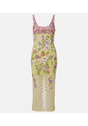 La Fuori Floral embellished mesh cocktail dress