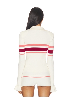 self-portrait Cream Stripe Viscose Knit Button Top in Cream. Size S. Also in M, L.