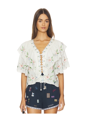 Sea Serafina Embroidery Shortsleeve Top in Cream. Size S. Also in XS, M, L, XL.