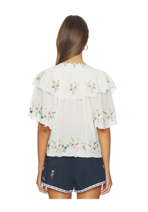 Sea Serafina Embroidery Shortsleeve Top in Cream. Size S. Also in M, L, XL.