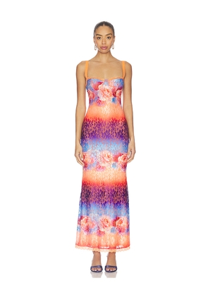 Runaway The Label Serina Lace Maxi Dress in Orange,Blue. Size S. Also in XS, M, L, XL.