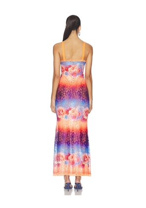 Runaway The Label Serina Lace Maxi Dress in Orange,Blue. Size S. Also in XS, M, L, XL.