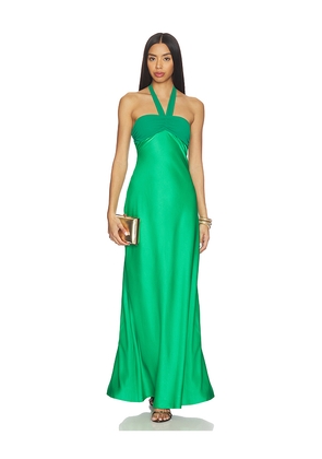 Runaway The Label Marilla Ruched Halter Maxi Dress in Green. Size S. Also in XS, L, XL.
