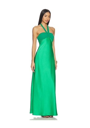 Runaway The Label Marilla Ruched Halter Maxi Dress in Green. Size S. Also in L, XL.