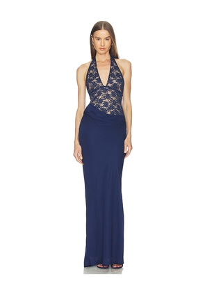 Runaway The Label Lina Halter Draped Maxi Dress in Navy. Size S. Also in XS, M, L, XL.