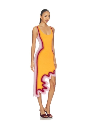 PH5 Aster Reversible Wavy Dress in Tangerine,Pink. Size XS. Also in S, M, L, XL.