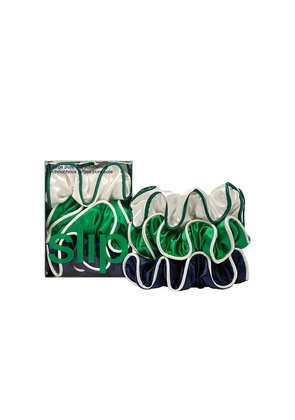 slip Set Of 3 Pure Silk Large Scrunchies in Green, White.
