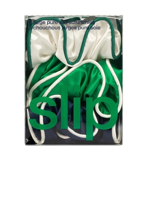 slip Set Of 3 Pure Silk Large Scrunchies in Green, White.