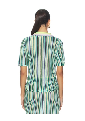 Susana Monaco Stripe Sweater Collar Shirt in Purple,Teal. Size XS. Also in S, M, L, XL.
