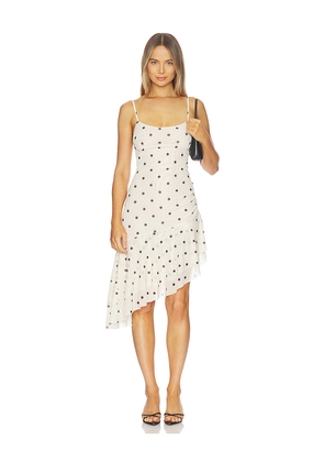 With Harper Lu Asymmetrical Frill Midi Dress in Ivory. Size S. Also in XS, M, L, XL.