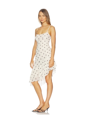 With Harper Lu Asymmetrical Frill Midi Dress in Ivory. Size S. Also in L, M, XL.