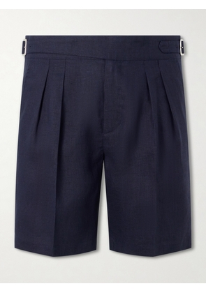 Mr P. - Straight-Leg Pleated Linen Bermuda Shorts - Men - Blue - 28
