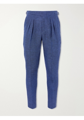 Mr P. - Steve Tapered Pleated Herringbone Linen Trousers - Men - Blue - 28