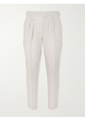 Mr P. - Steve Tapered Pleated Herringbone Linen Trousers - Men - Neutrals - 28