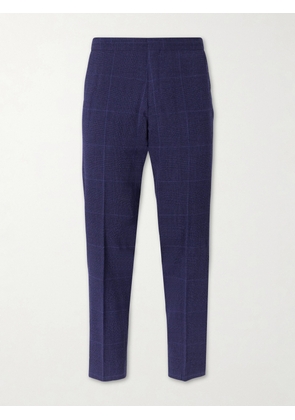 Mr P. - Slim-Fit Tapered Checked Wool-Blend Sui Trousers - Men - Blue - 28