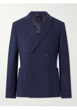 Mr P. - Double-Breasted Checked Wool-Blend Suit Jacket - Men - Blue - 36