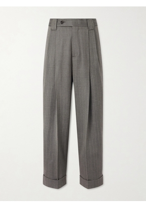 Versace - Pleated Pinstriped Virgin Wool-Twill Trousers - Men - Gray - IT 46