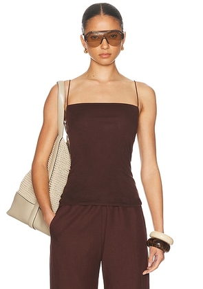 Enza Costa Supima Cotton Essential Strappy Tank Top in Chocolate - Chocolate. Size XS (also in L, M, S).