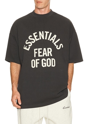 Fear of God ESSENTIALS Campus 90's Short Sleeve Tee in Faded Black - Black. Size XS (also in S, M, L, XL/1X, XXL/2X, XXXL/3X).