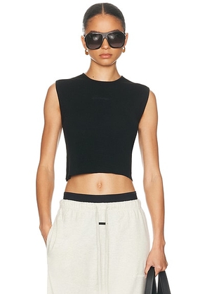 Fear of God ESSENTIALS Signature Rib Knit Cropped Rib Top in Vintage Black - Black. Size XS (also in S, M, L, XL).